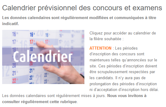 Calendrier des concours du ministère de l'écologie